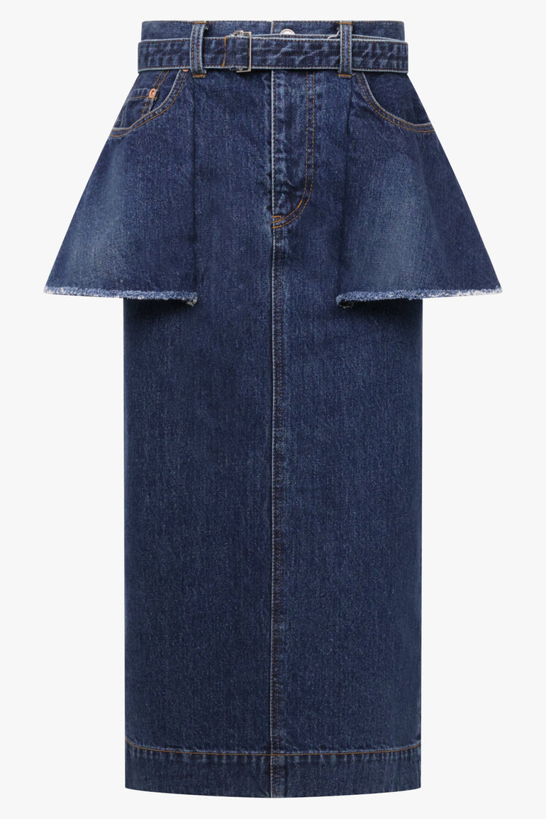 Sacai Denim Midi Skirt With Peplum Detail in Blue