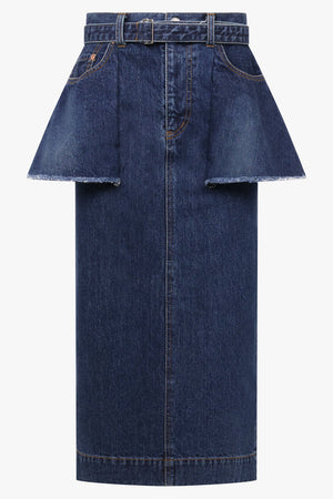 Sacai Denim Midi Skirt With Peplum Detail in Blue