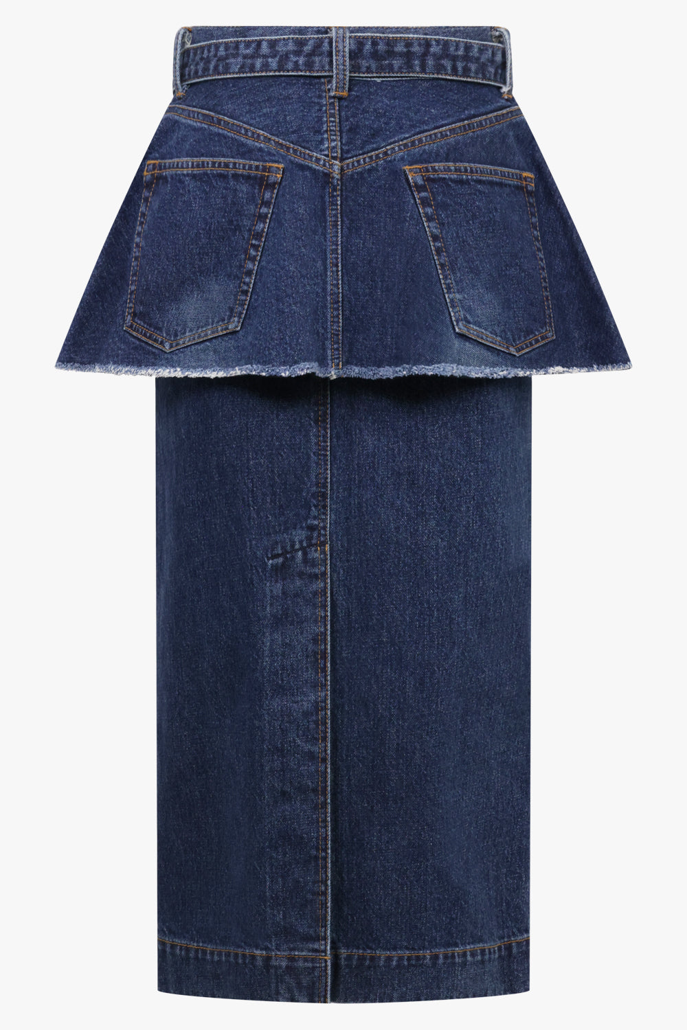 Sacai Denim Midi Skirt With Peplum Detail in Blue