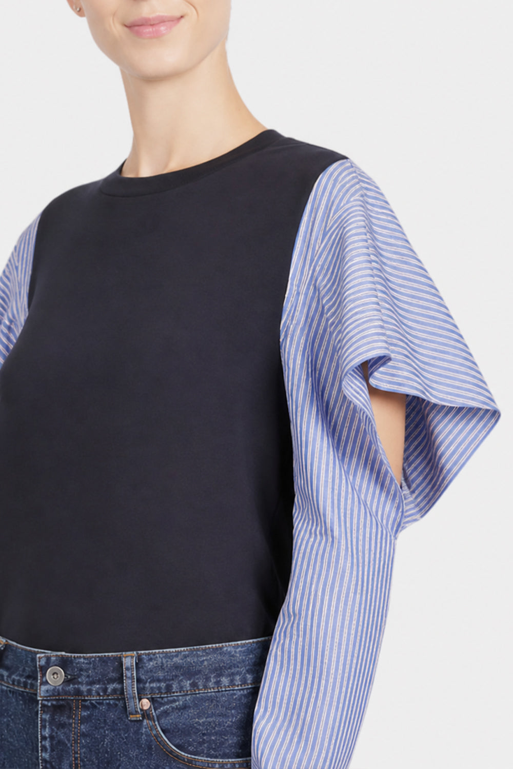 SACAI RTW Cowl Sleeve Top | Navy/Blue