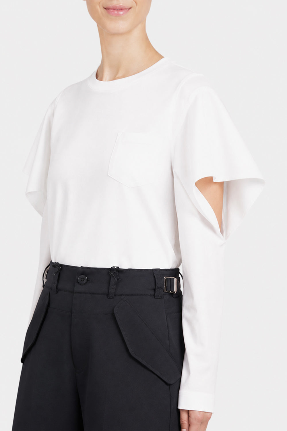 SACAI RTW Cowl Sleeve Top | White