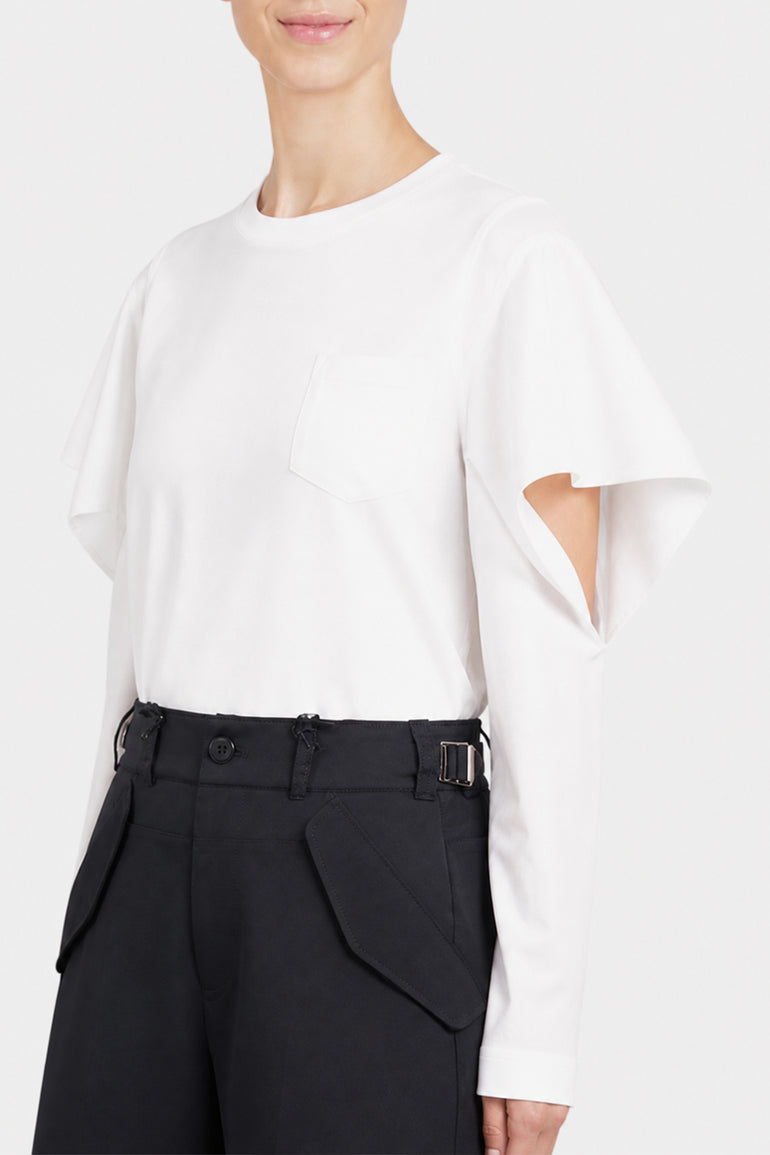 SACAI RTW Cowl Sleeve Top | White