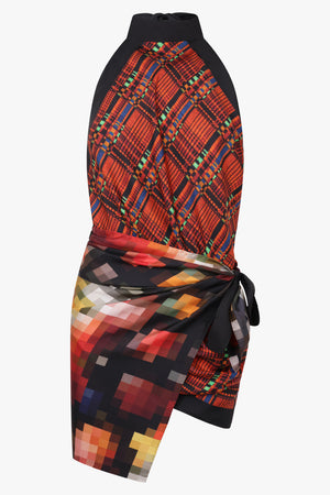 Carfy Geometric X Floral Scarf Top | Red/Multi