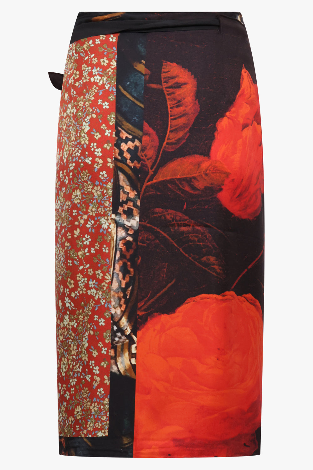 Dries Van Noten Scarfy Floral Wrap Scarf Skirt in Black/Red
