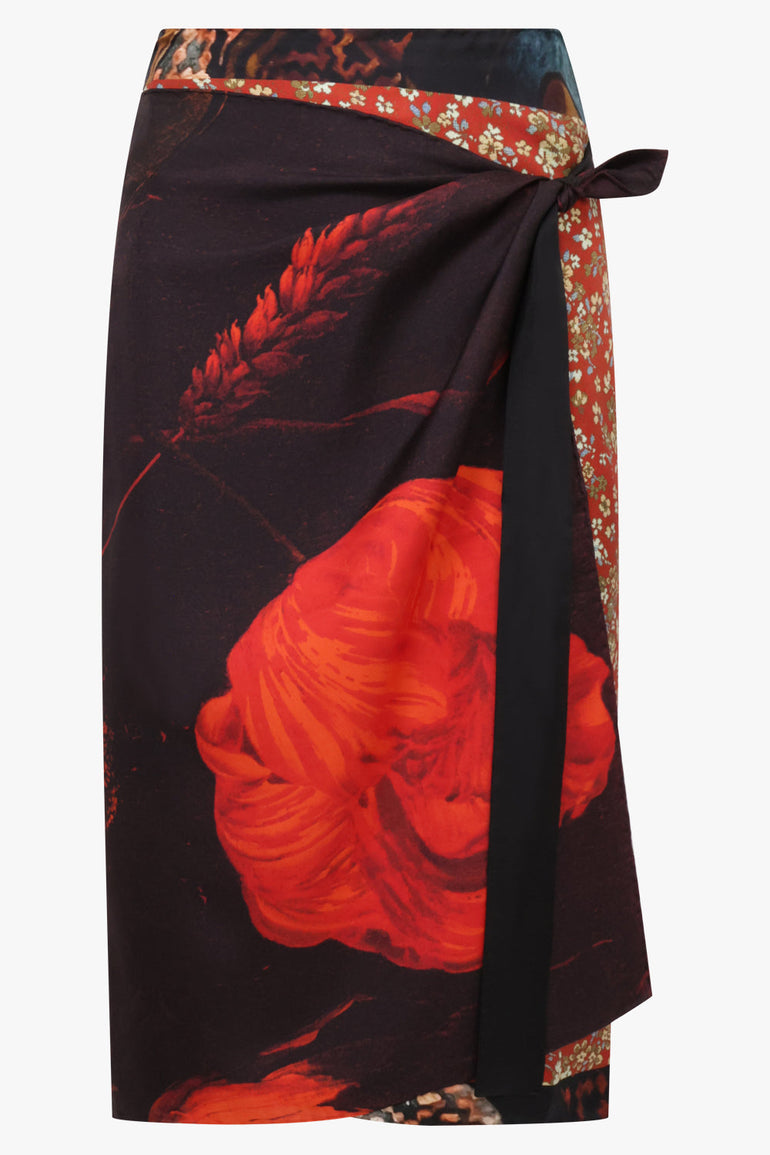 Dries Van Noten Scarfy Floral Wrap Scarf Skirt in Black/Red