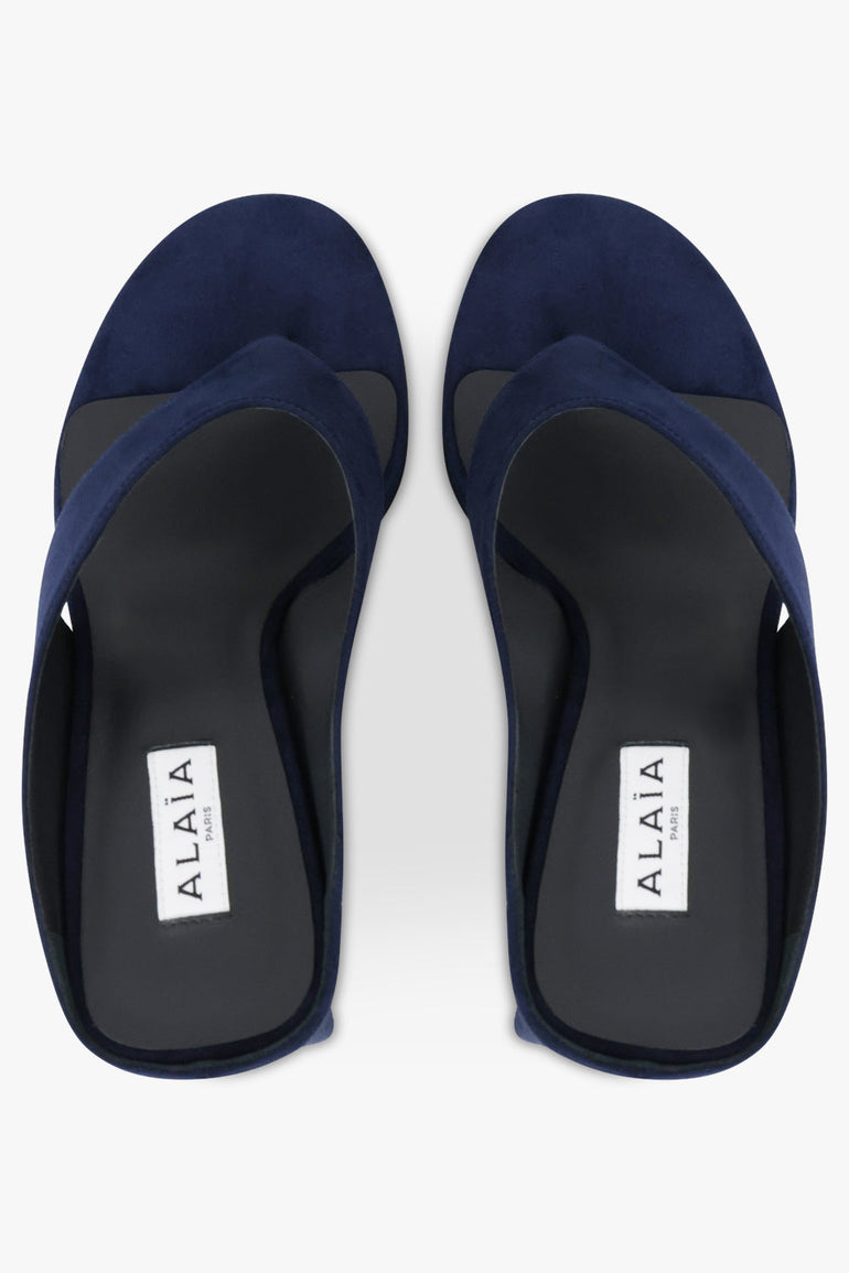 Alaïa Cube 75mm Thong Mule in Midnight Blue