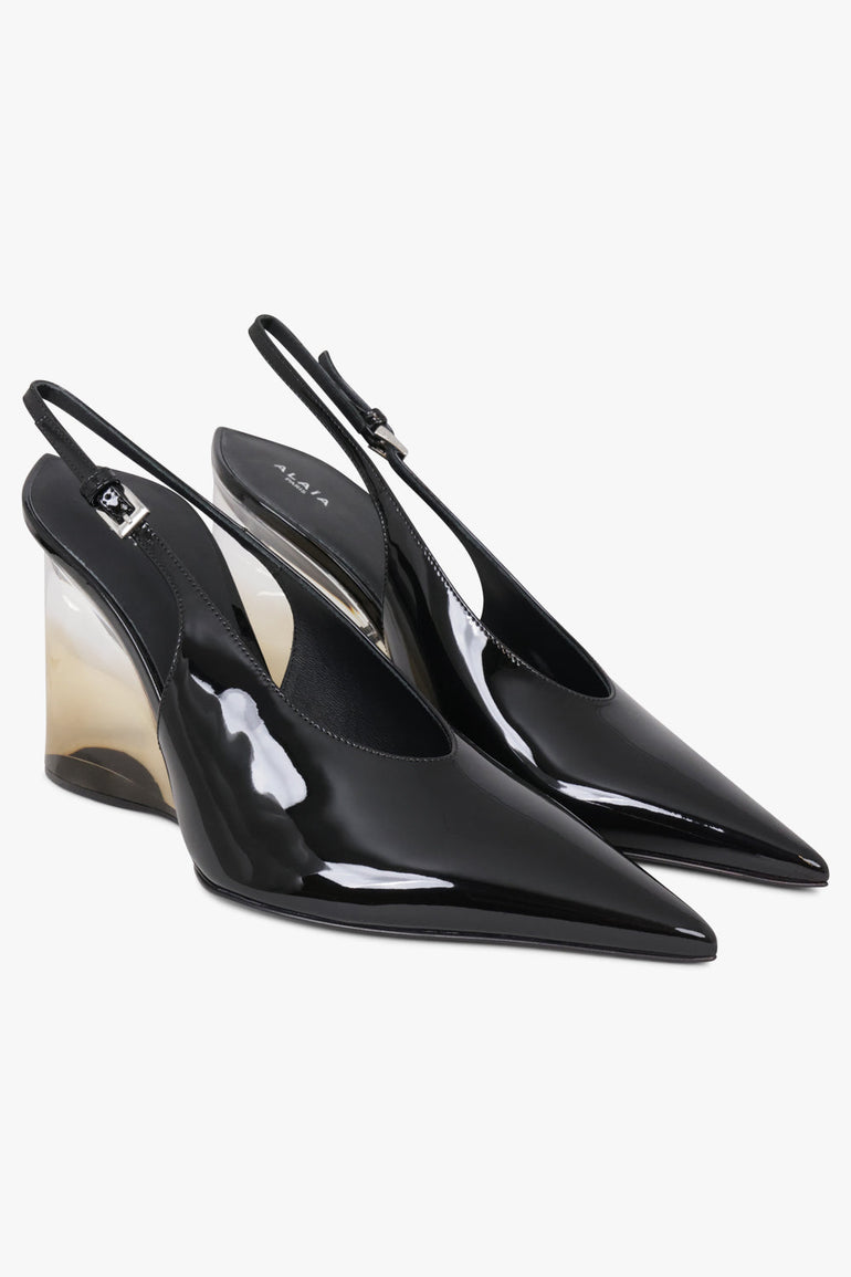 Alaïa Invisible Wedge 90mm Patent Slingback in Black