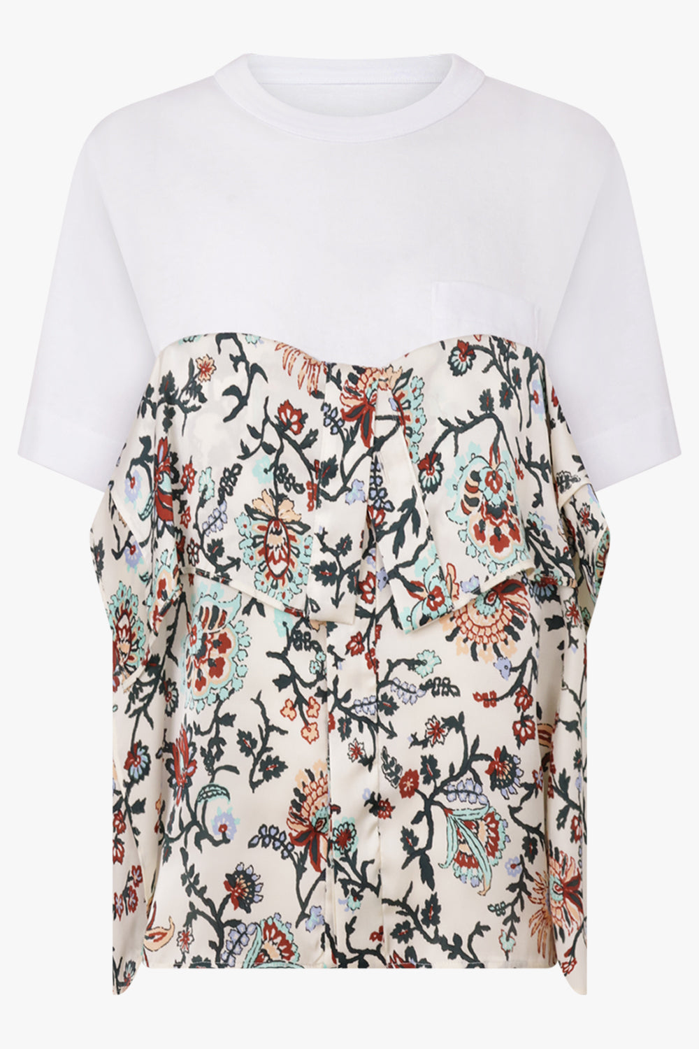 Sacai Floral Print Panel T-Shirt in Ivory/Multi