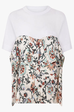 Sacai Floral Print Panel T-Shirt in Ivory/Multi