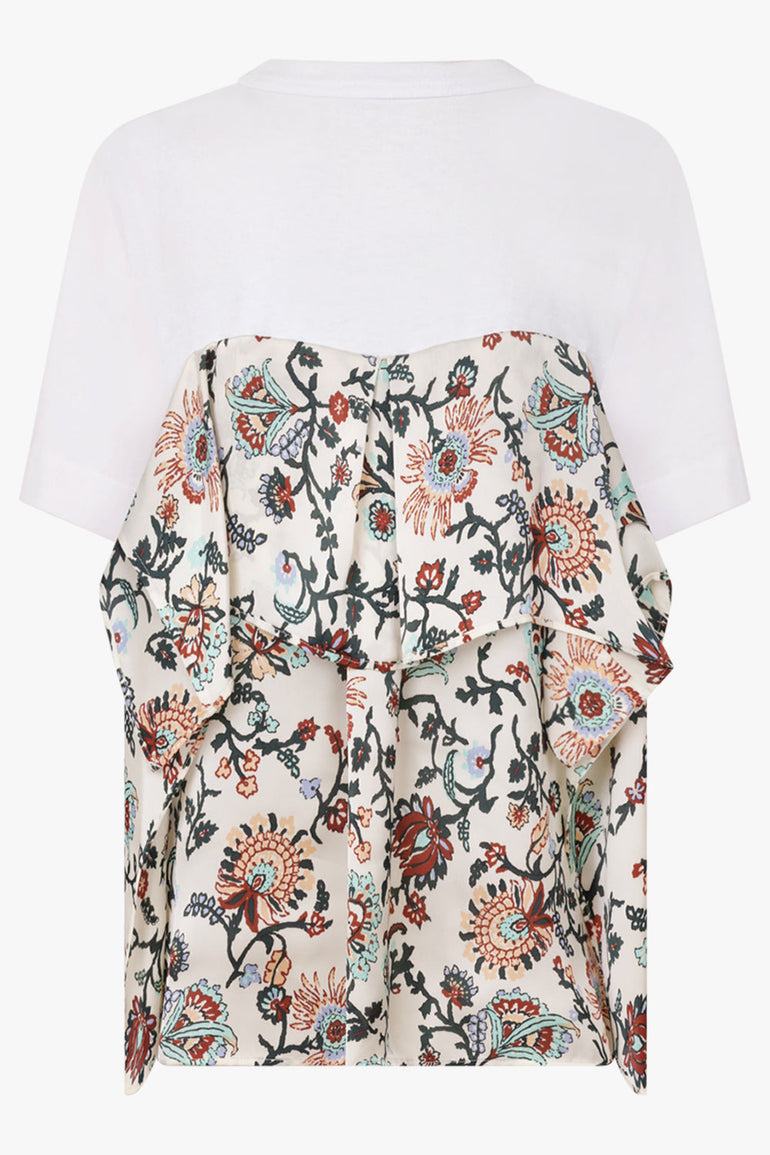Sacai Floral Print Panel T-Shirt in Ivory/Multi