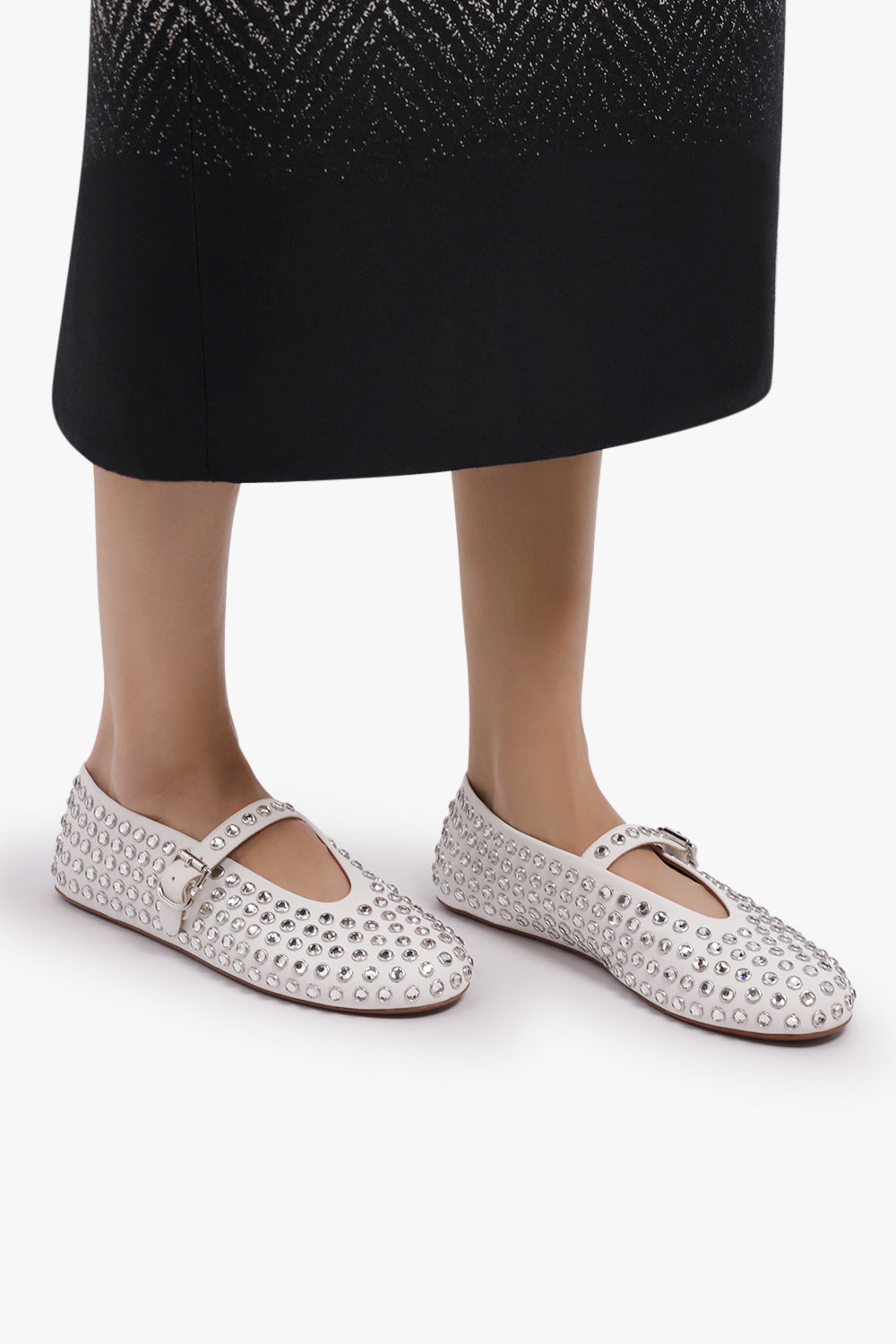ALAIA SHOES Crystal Embellished Ballet Flat | White