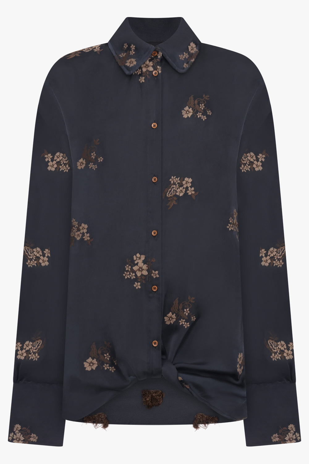 UMA WANG RTW L/S Tubby Floral Embroid Tie Neck | Black/Tan