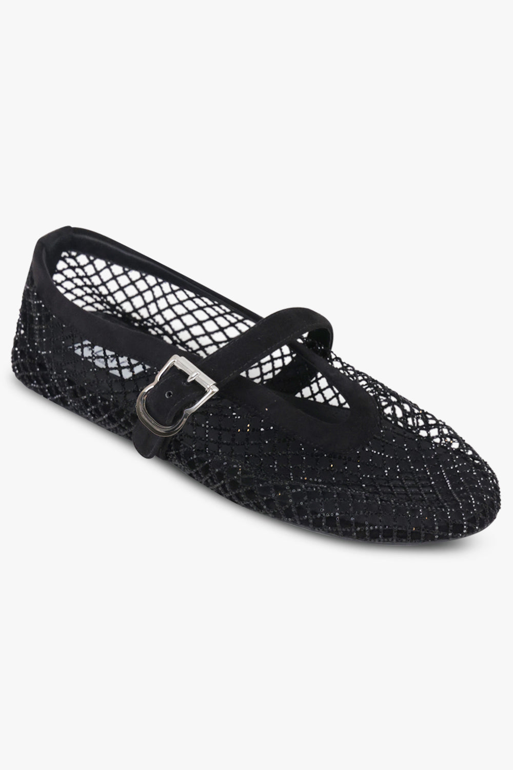 ALAIA SHOES Fishnet Strass Mesh Ballet Flat | Black