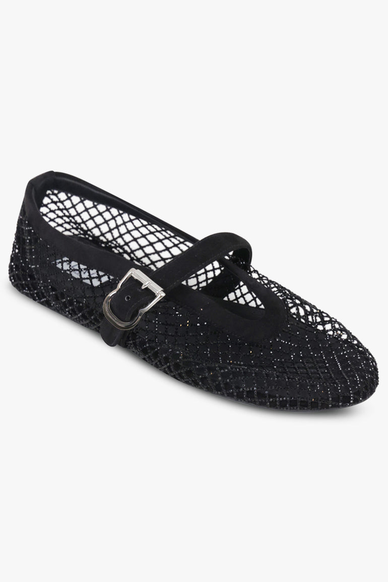 ALAIA SHOES Fishnet Strass Mesh Ballet Flat | Black