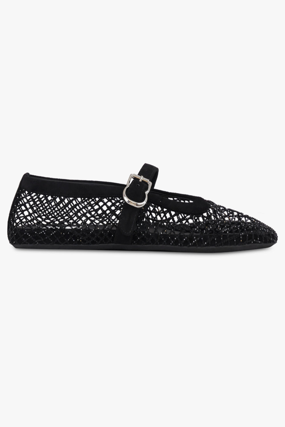 ALAIA SHOES Fishnet Strass Mesh Ballet Flat | Black