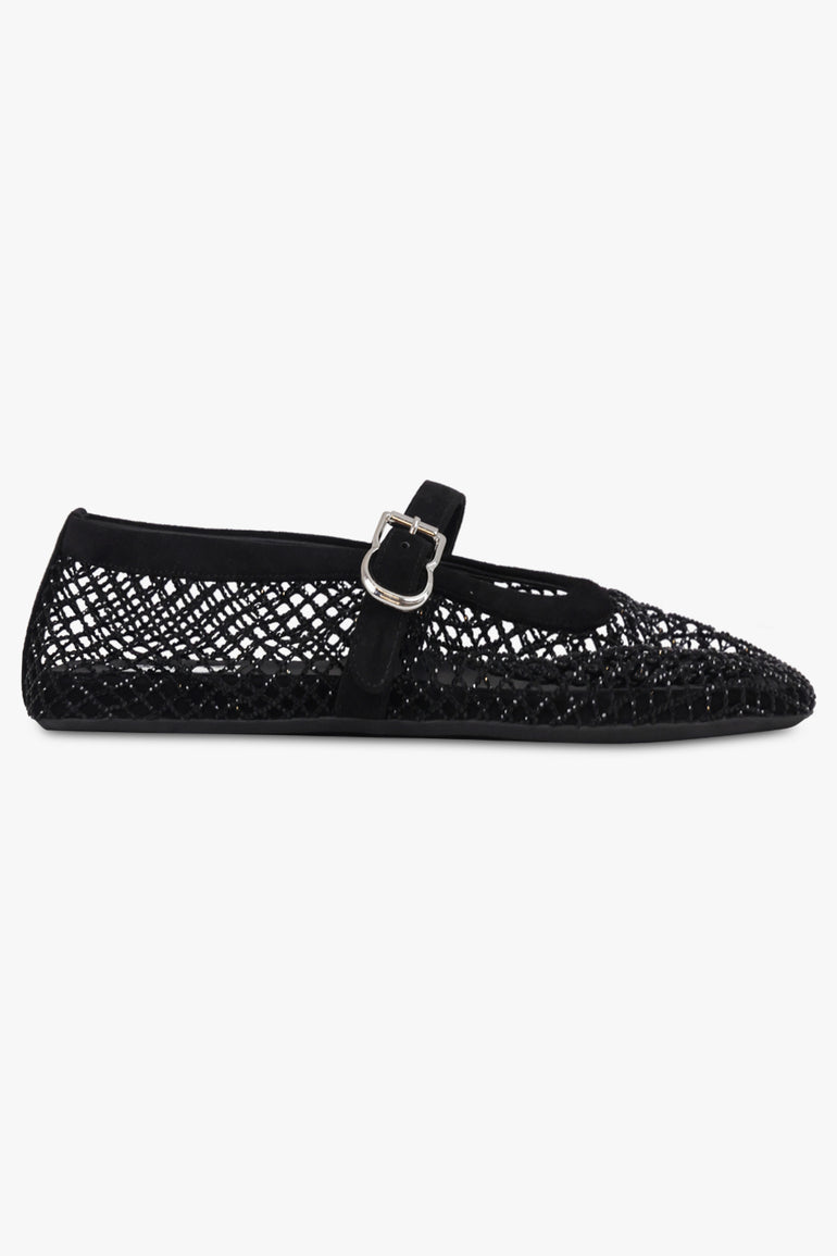 ALAIA SHOES Fishnet Strass Mesh Ballet Flat | Black