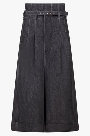 Turn-Up Wide Leg Denim Pant | Navy/White