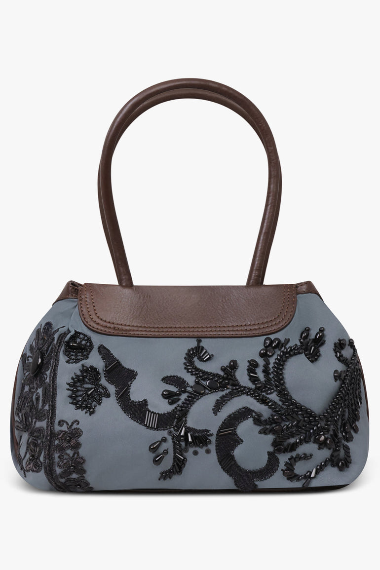 Dries Van Noten Blossom Twill Shoulder Bag in Petrol