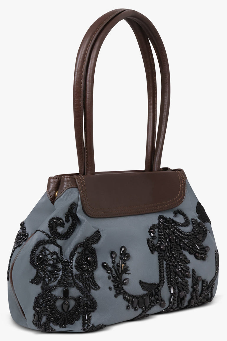 Dries Van Noten Blossom Twill Shoulder Bag in Petrol