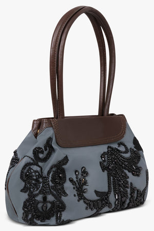 Dries Van Noten Blossom Twill Shoulder Bag in Petrol