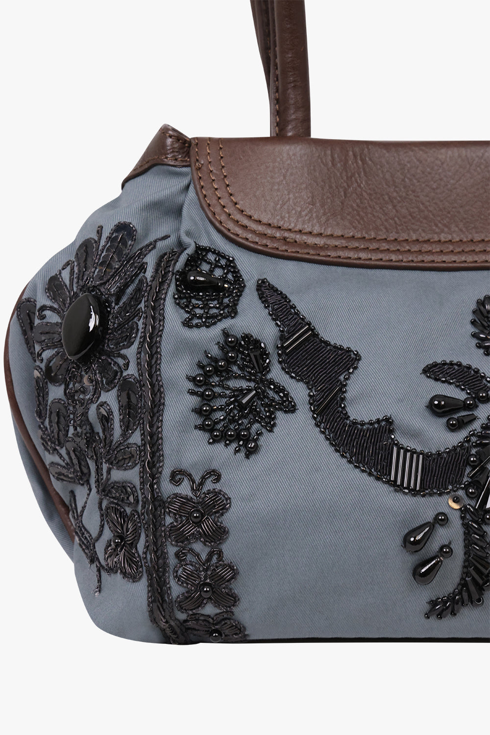 Dries Van Noten Blossom Twill Shoulder Bag in Petrol