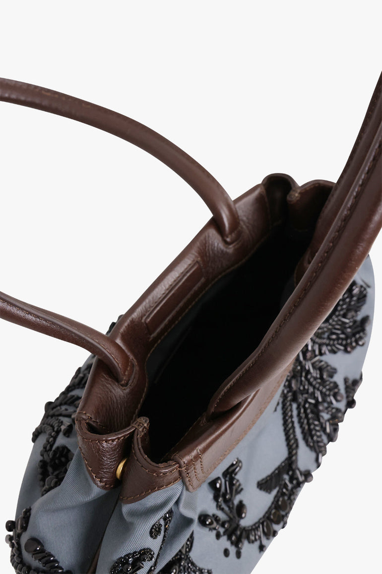 Dries Van Noten Blossom Twill Shoulder Bag in Petrol
