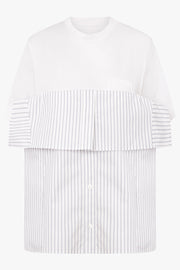 Sacai T-Shirt X Stripe Shirt Panel in White/Black
