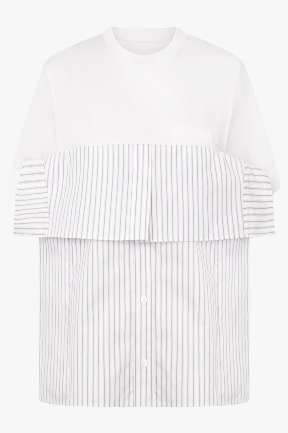 Sacai T-Shirt X Stripe Shirt Panel in White/Black