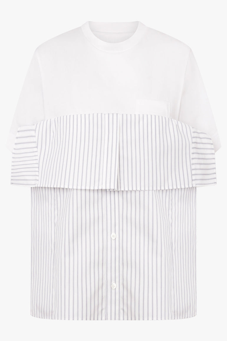 Sacai T-Shirt X Stripe Shirt Panel in White/Black