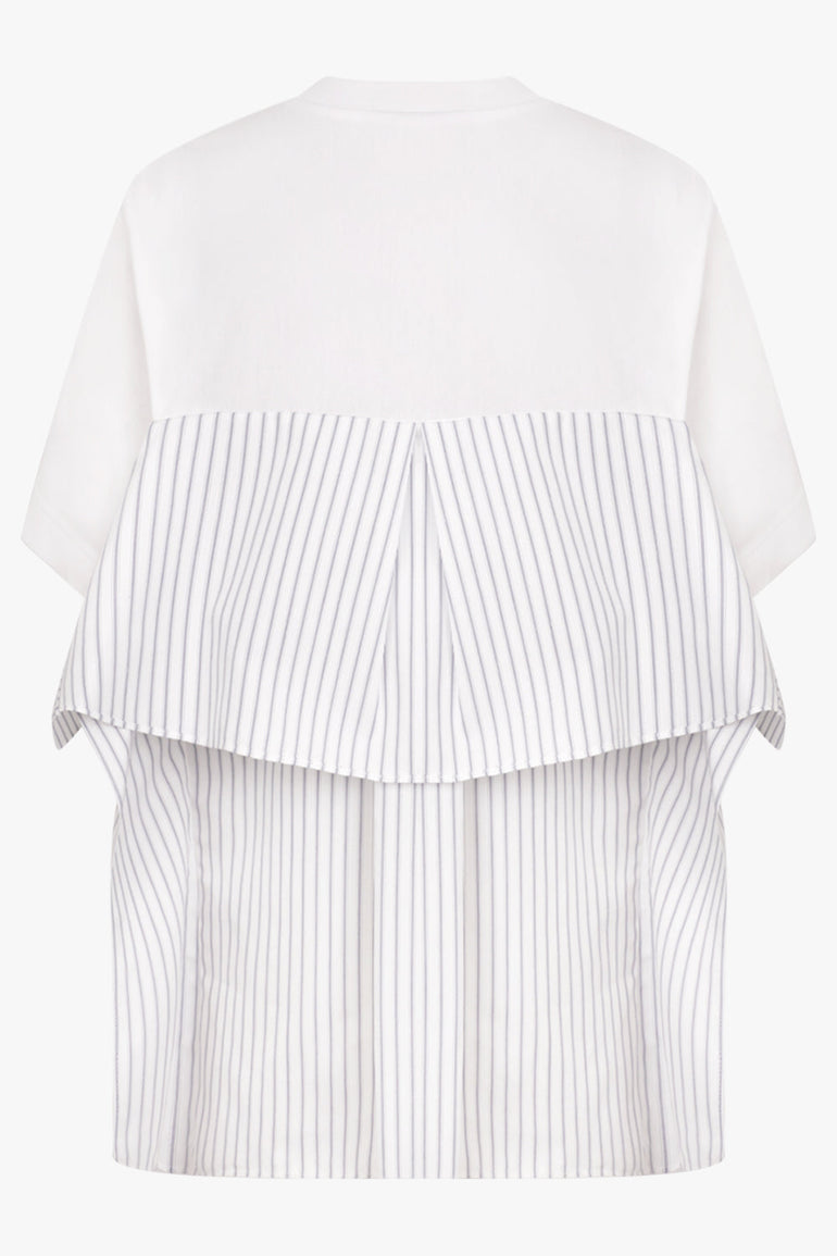Sacai T-Shirt X Stripe Shirt Panel in White/Black