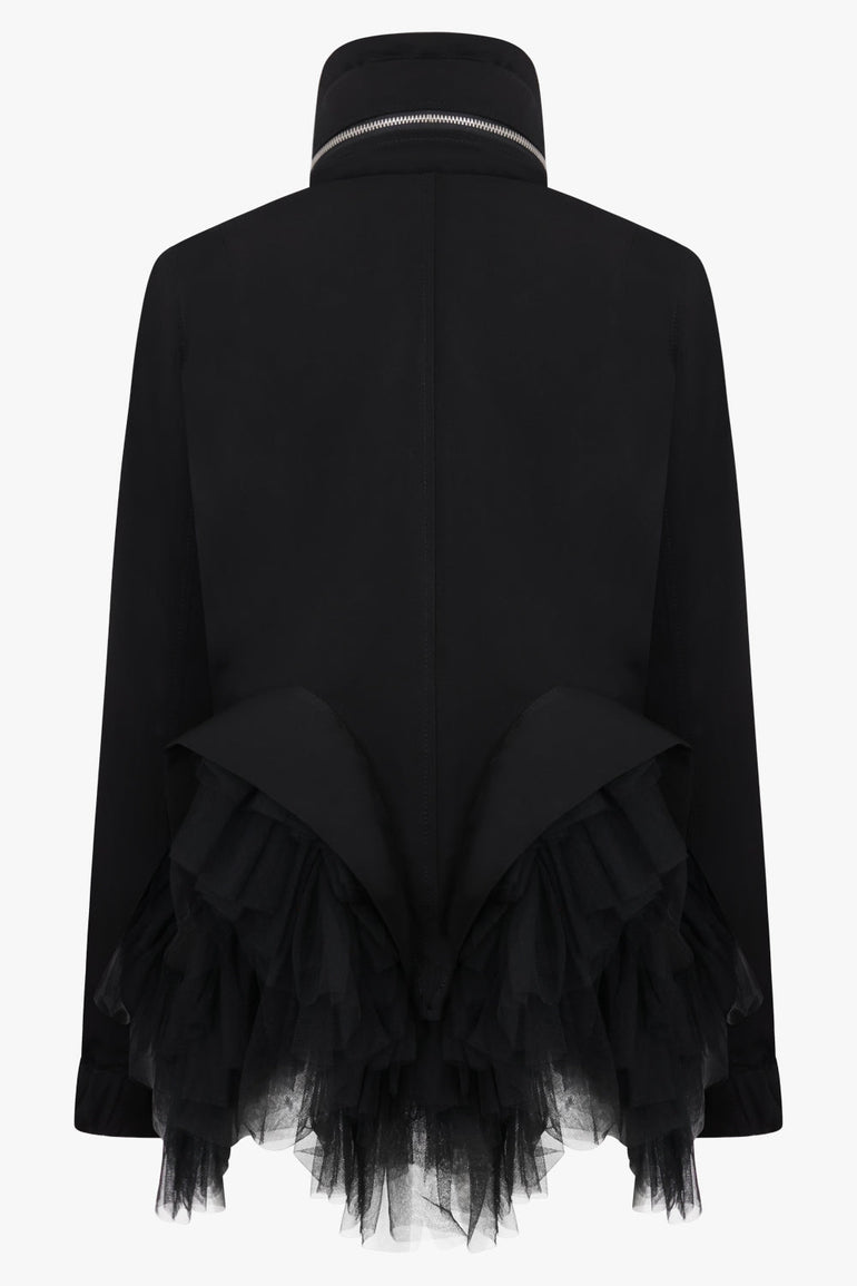 Noir Kei Ninomiya Ruffle Trim Tulle Hem Jacket in Black