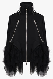 Noir Kei Ninomiya Ruffle Trim Tulle Hem Jacket in Black