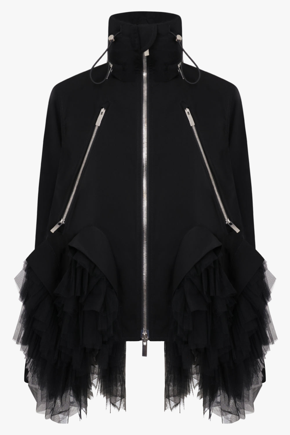 Noir Kei Ninomiya Ruffle Trim Tulle Hem Jacket in Black