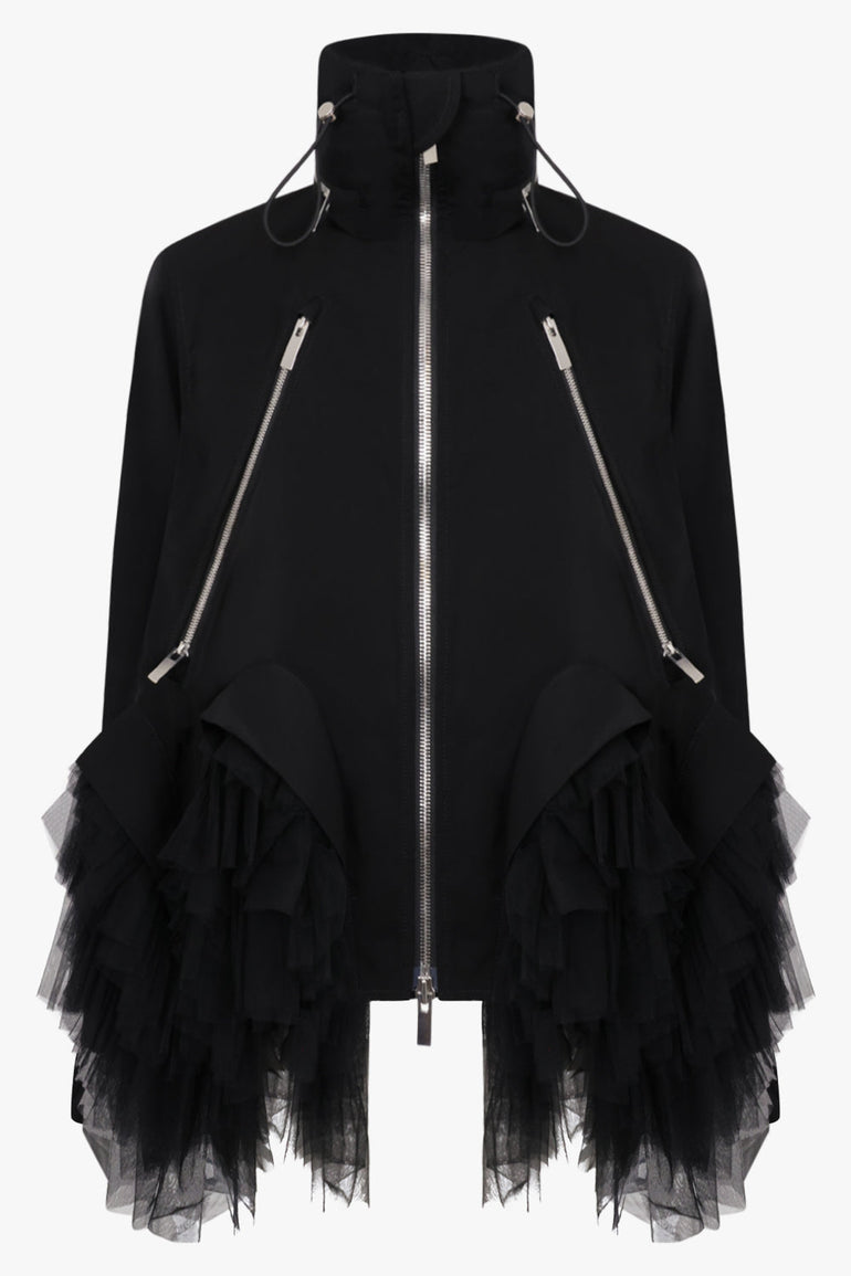 Noir Kei Ninomiya Ruffle Trim Tulle Hem Jacket in Black