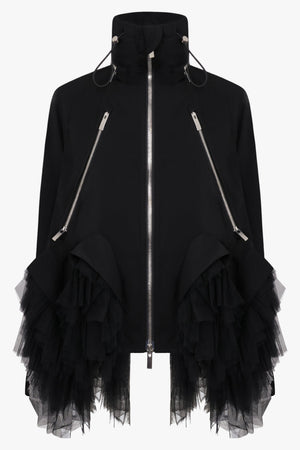 Noir Kei Ninomiya Ruffle Trim Tulle Hem Jacket in Black
