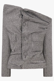 Junya Watanabe Draped Houndstooth Jacket in Grey