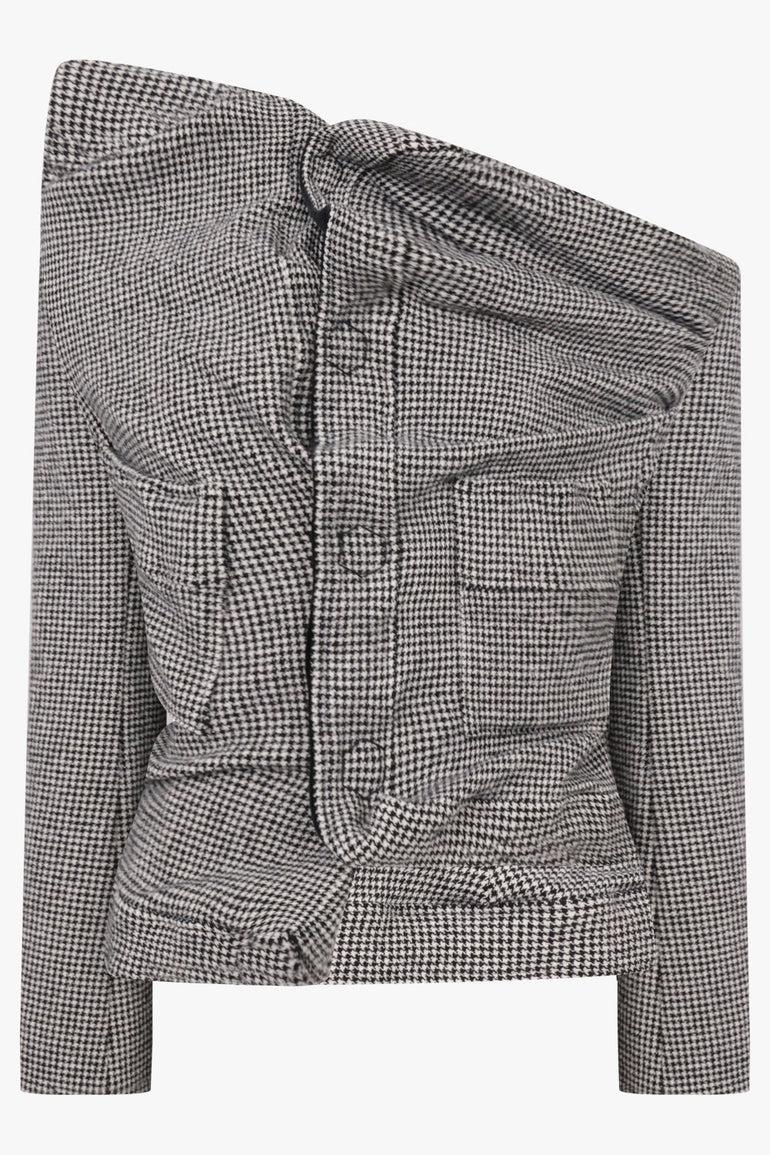 Junya Watanabe Draped Houndstooth Jacket in Grey