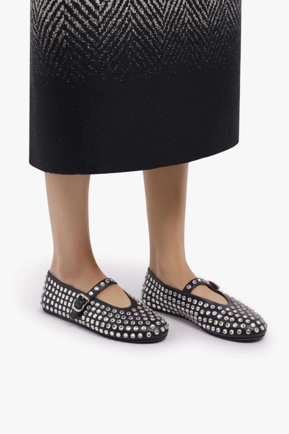 ALAIA SHOES Crystal Embellished Ballet Flat | Black