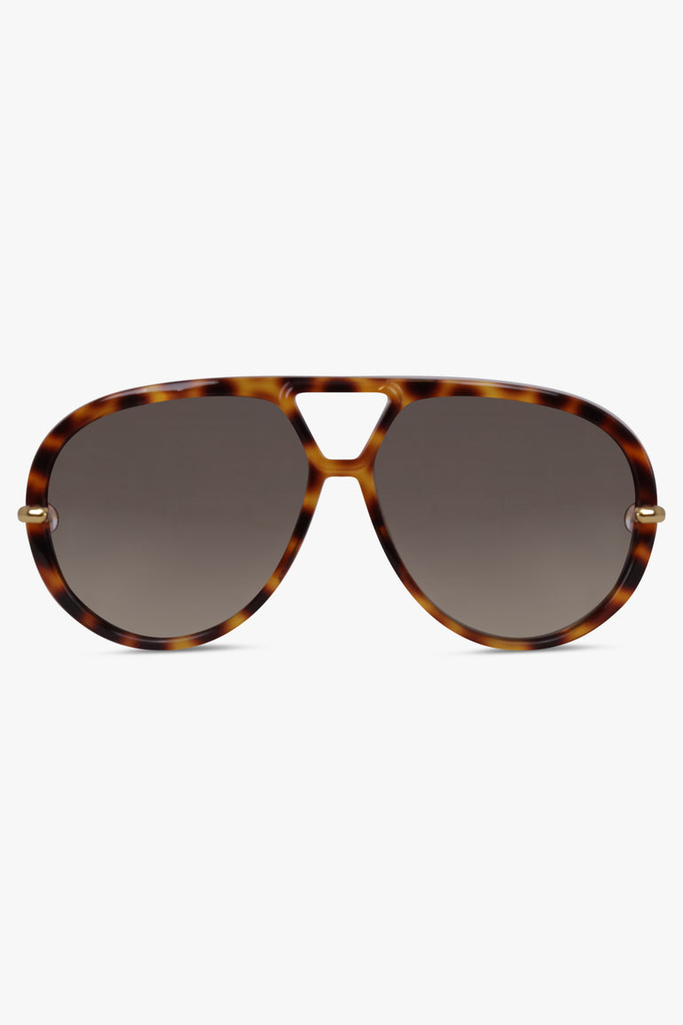 BOTTEGA VENETA SUNGLASSES BROWN / Havana/Gold BV1274S Aviator Sunglasses | Havana/Gold