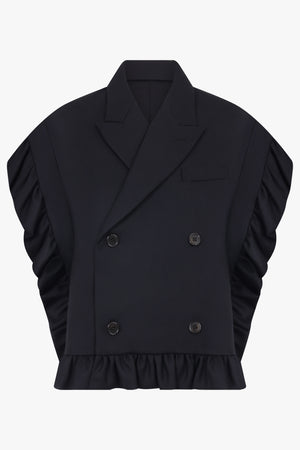 Ruffle Trim Crop Jacket | Black
