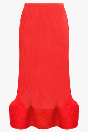Wavy Ripple Midi Skirt | Bold Red