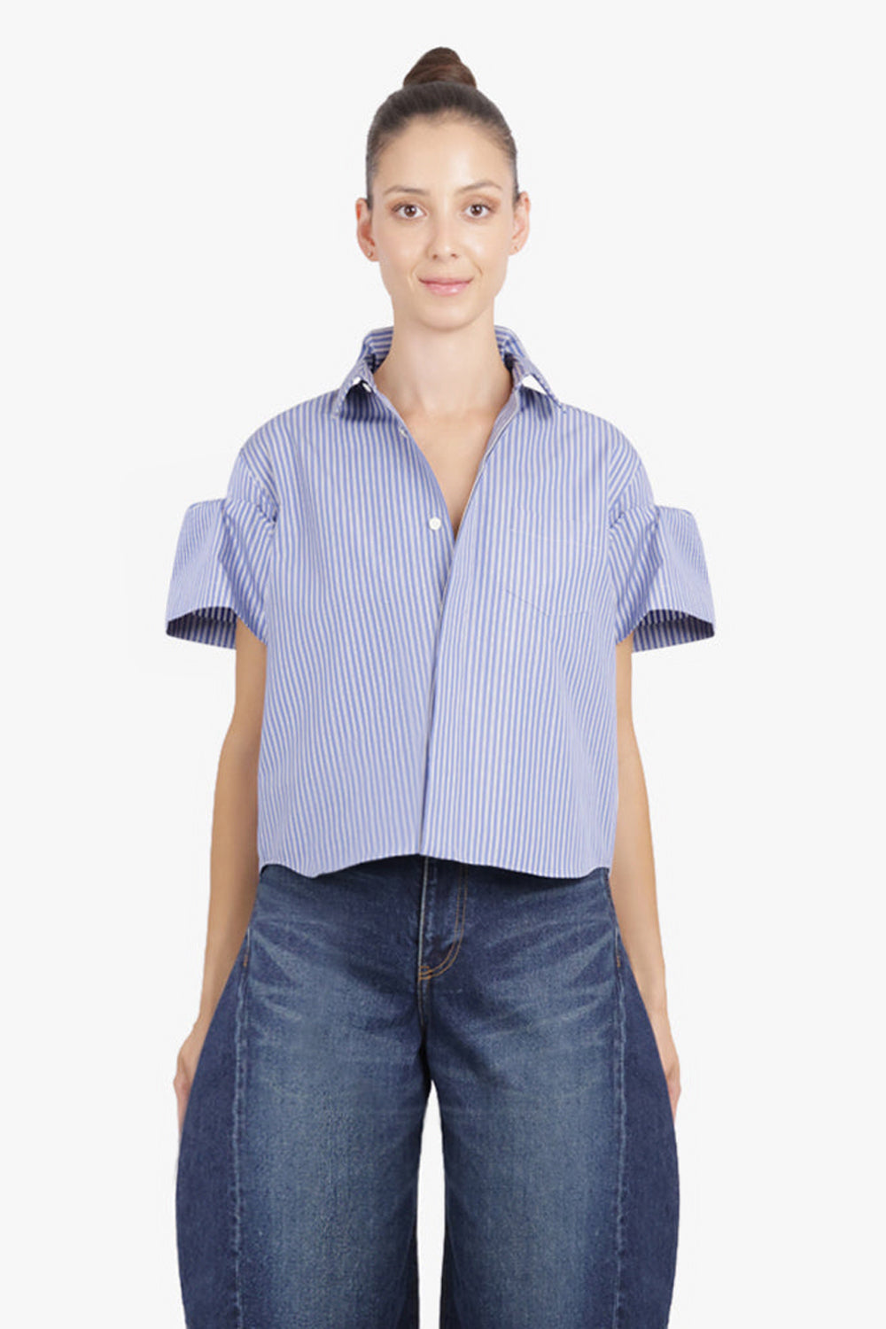 SACAI RTW S/S Stripe Shirt With Puff Sleeves | Blue