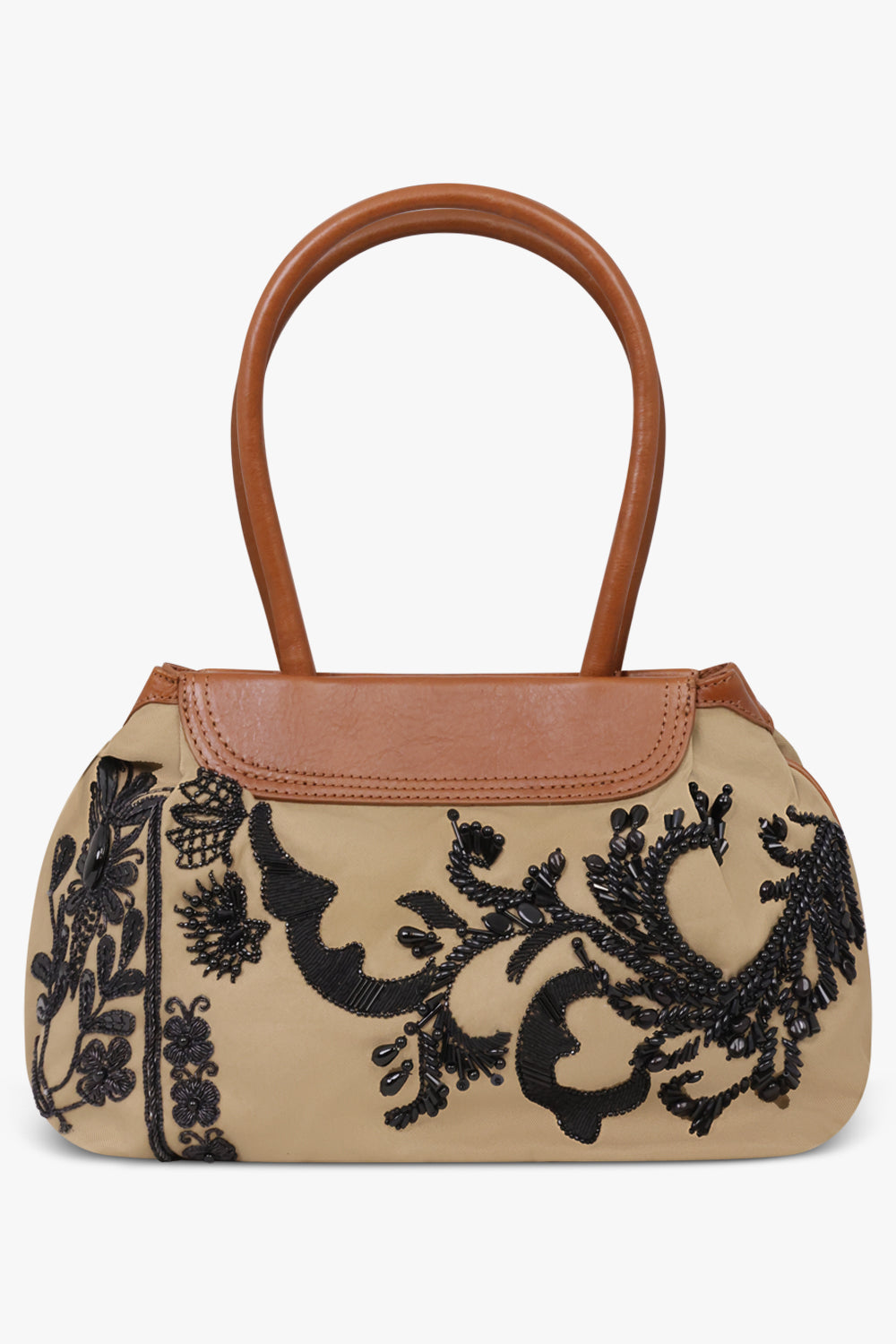 Dries Van Noten Blossom Twill Shoulder Bag in Camel