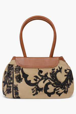 Dries Van Noten Blossom Twill Shoulder Bag in Camel