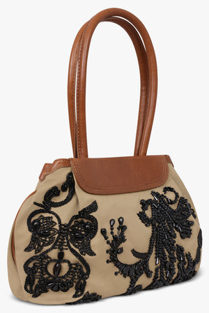 Dries Van Noten Blossom Twill Shoulder Bag in Camel