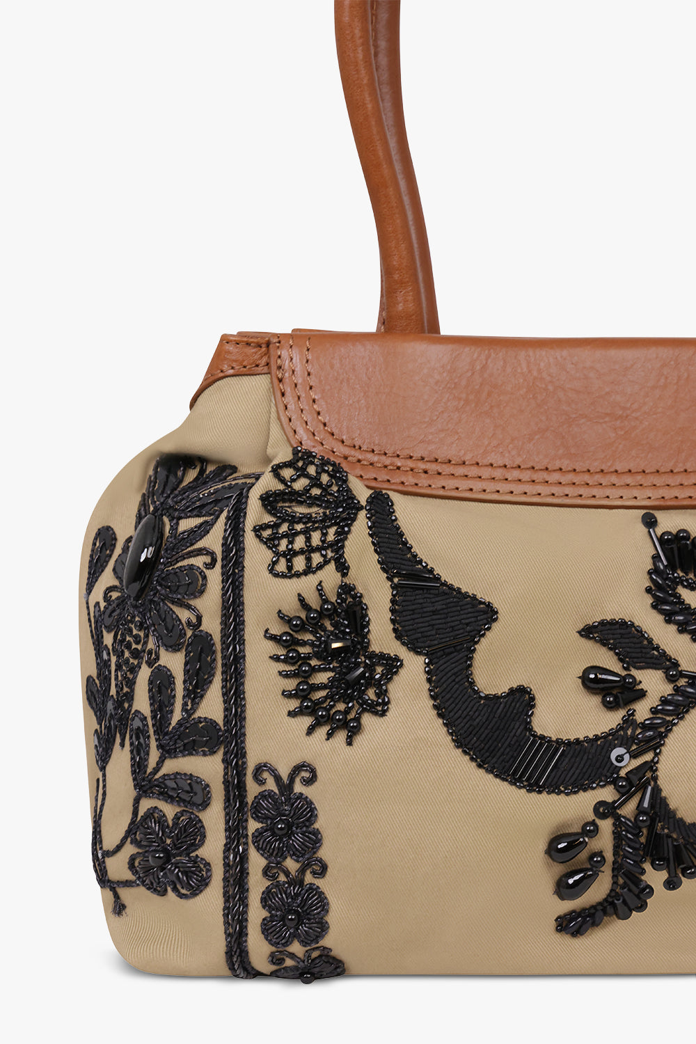 Dries Van Noten Blossom Twill Shoulder Bag in Camel