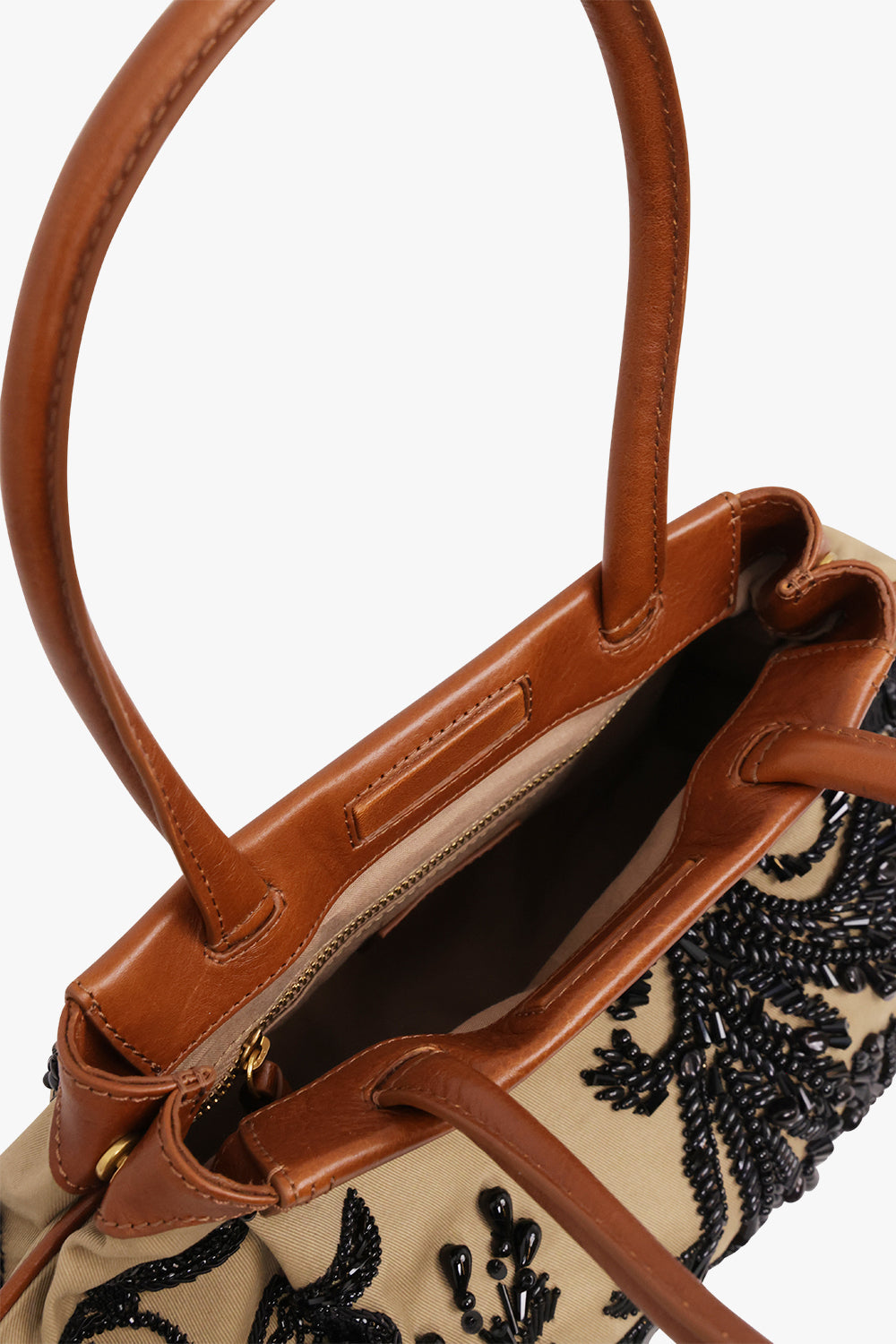 Dries Van Noten Blossom Twill Shoulder Bag in Camel