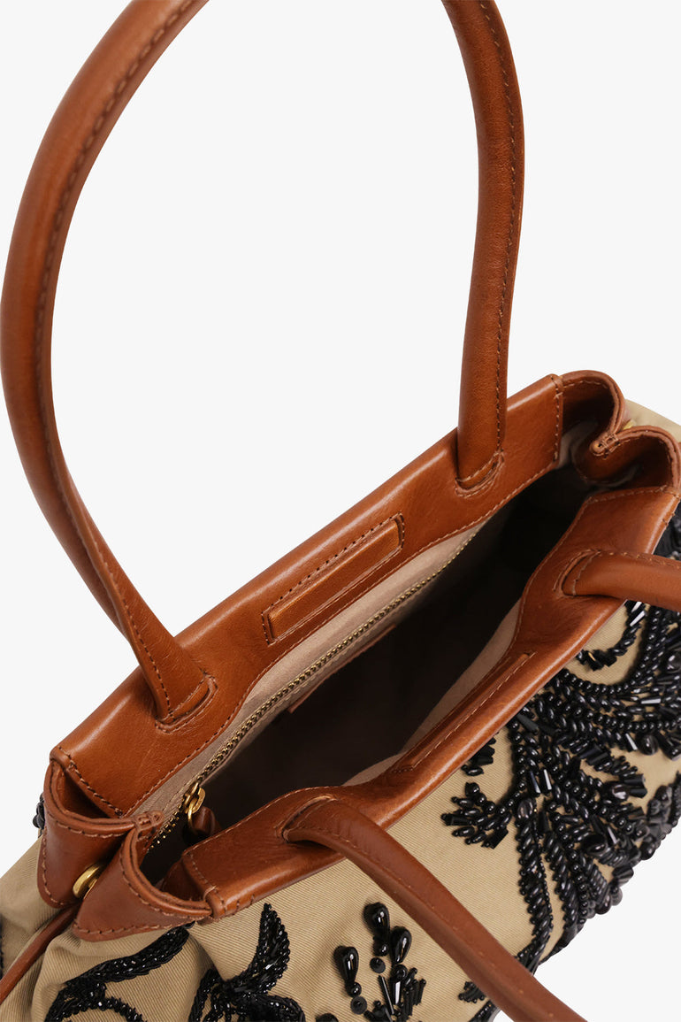 Dries Van Noten Blossom Twill Shoulder Bag in Camel