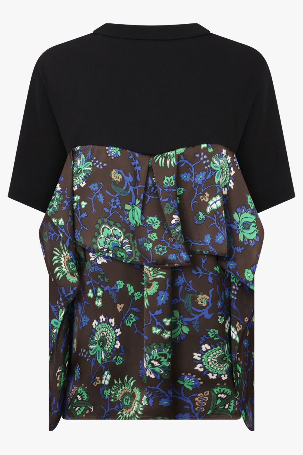 Sacai Floral Print Panel T-Shirt in Brown/Multi