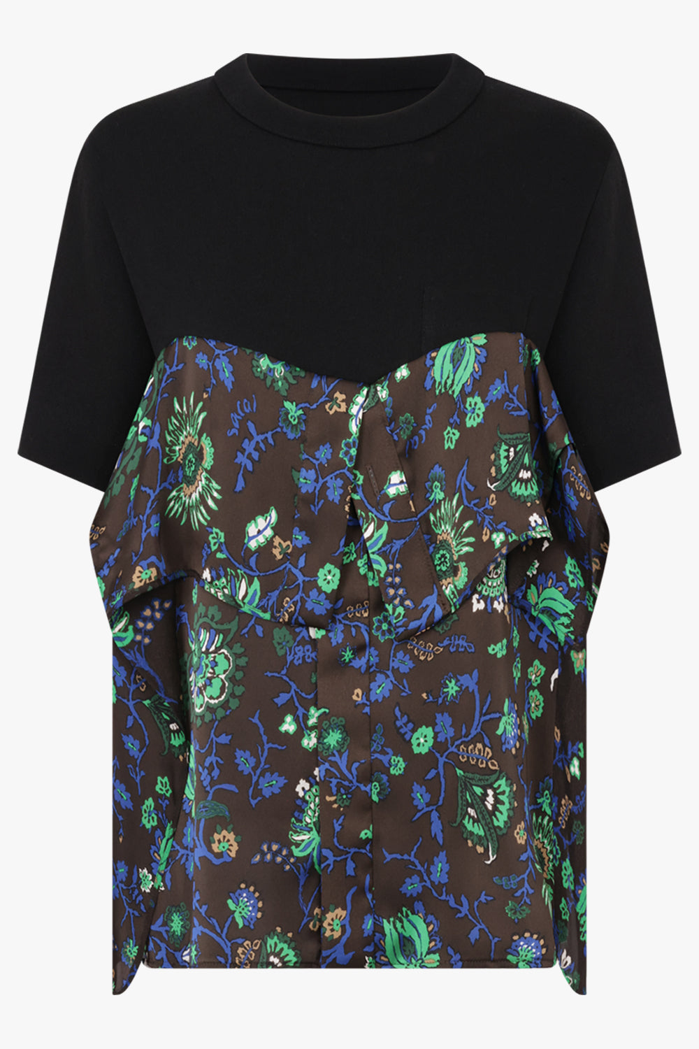 Sacai Floral Print Panel T-Shirt in Brown/Multi